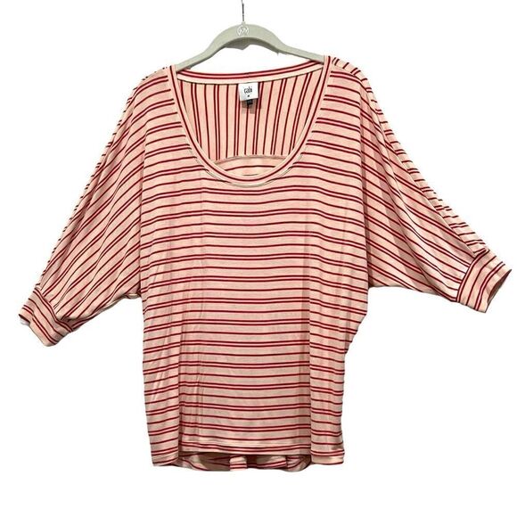 CAbi pink relaxed tickle tee 3/4 sleeve striped top style# 5750 size M - Picture 2 of 6